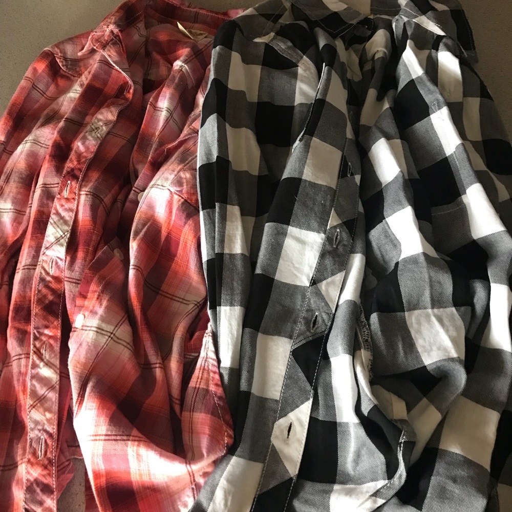 2 faded glory button down flannel shirts size S